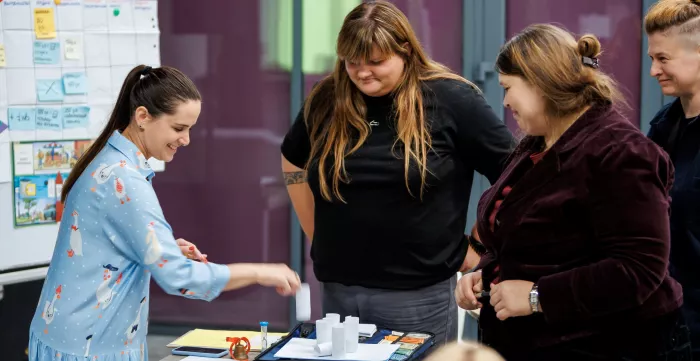 Alla Zhuravel, beneficiary of the "Inclusive Labour Markets for Job Creation in Ukraine" project who has become a trainer herself, holds a "Start and Improve Your Business" training in 2022, in Kyiv, Ukraine