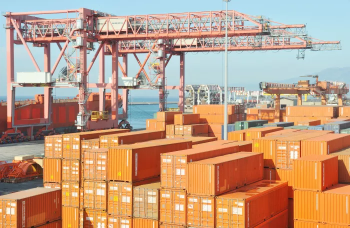 View of the harbour of the port with containers.